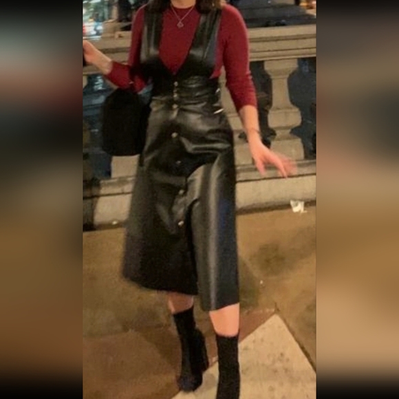 Zara pinafore Gillette dungaree faux leather dress XS - Picture 4 of 5